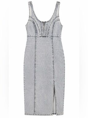 Y2K Denim Midi Dress Structured Seam Fitted Dress